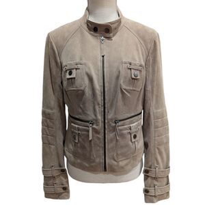 Blanc Noir Women's M Raw Leather Suede Tan Moto Jacket Zip Up